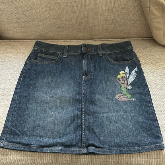 Vintage Disney Store Denim Tinkerbell Glitter Skirt Size 10 - Picture 2 of 7